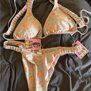 Strawberry Milk Mob Polka Dot Bikini - Orange and Blue